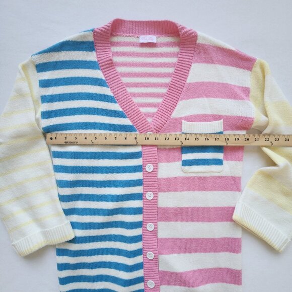 Pink Lily Striped Button-Front Cardigan Sweater Preppy Coastal Beachy Soft Cozy - Picture 7 of 8